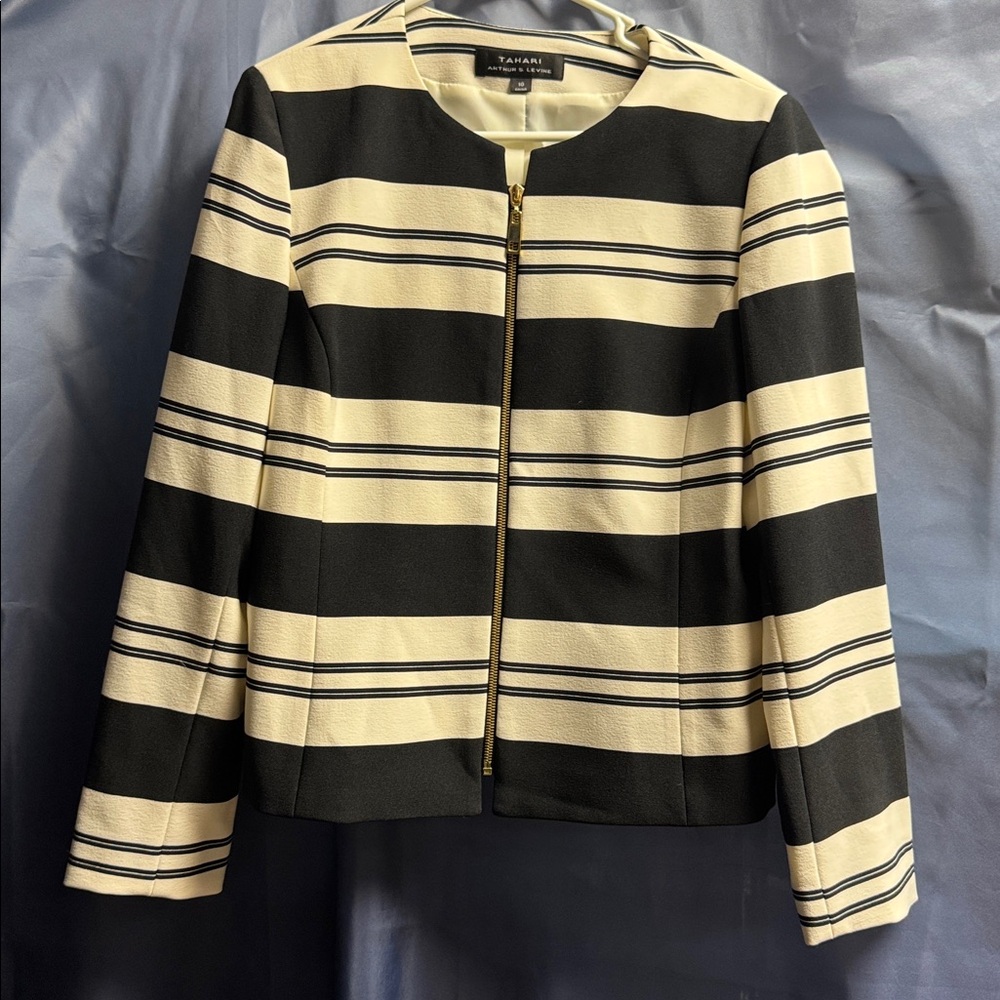 Tahari Black and White Striped Blazer